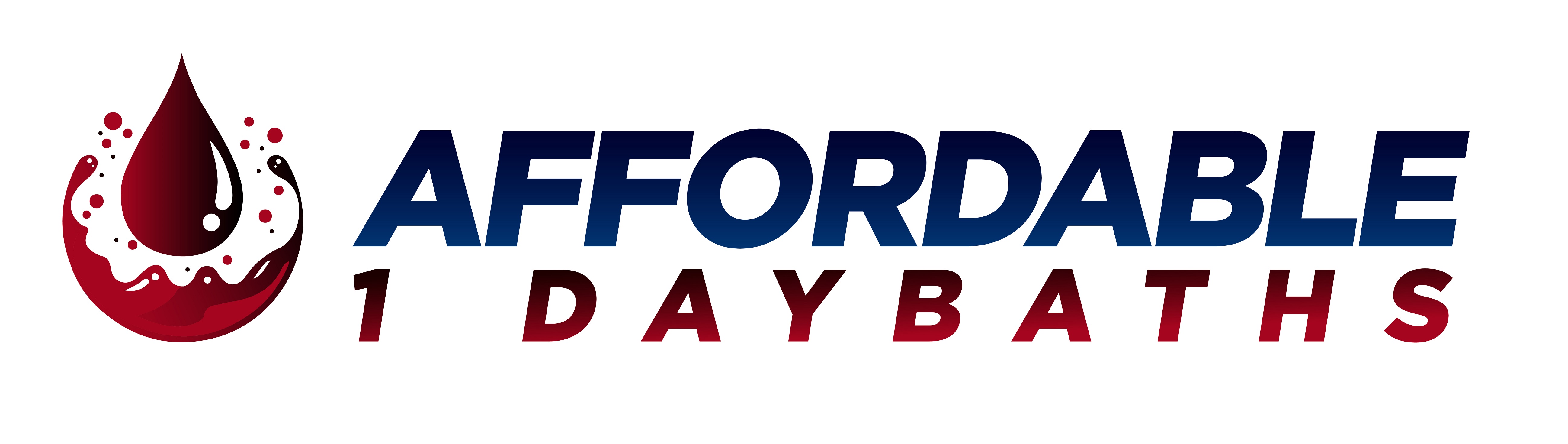 Red and blue text logo that reads: Affordable 1 Day Baths