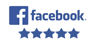 Blue Facebook logo with five blue stars.