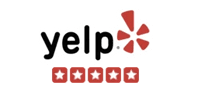 Yelp logo with five stars.