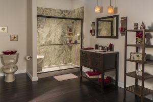 Modern bathroom interior with shower and toilet in Texas by Affordable 1 Day Baths