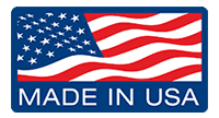 American flag waving with text Made in USA.
