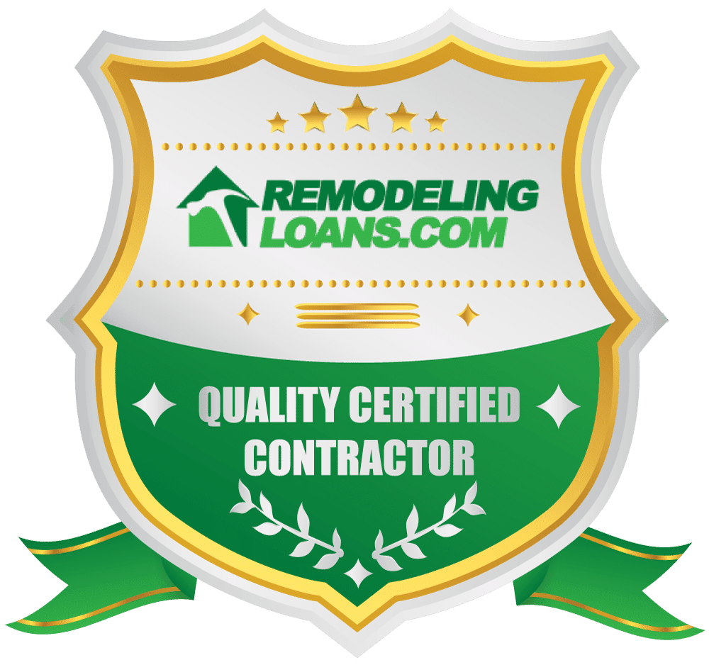 A shield with Remodeling Loans logo and text "Quality Certified Contractor".