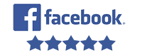 Blue Facebook logo with five blue stars.